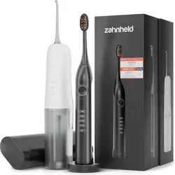 Zahnheld Set Schallzahnbürste und Munddusche, elektrische Zahnbürste, Zahndusche mit feinem Wasserstrahl, Zahnzwischenraumreiniger für Erwachsene - Schwarz