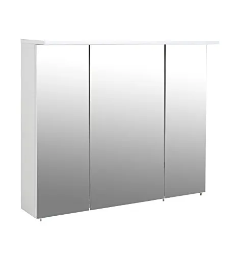 Schildmeyer Spiegelschrank Profil 16 - 90 cm, 3-türig mit LED-Beleuchtung - Moderner Spiegelschrank in Weiß, 3-türig mit variablen Einlegeböden und praktischer Kippschalter-Steckdose. Ideal für stilvolle Badezimmer.