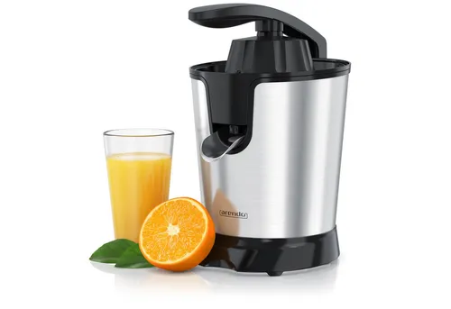 Arendo Entsafter Edelstahl Zitronenpresse, Orangenpresse, Limettenpresse, Saftpresse, 800 W, 0,4 L Behälter, 2 Presskegel, Tropfstopp, spülmaschinengeeignet