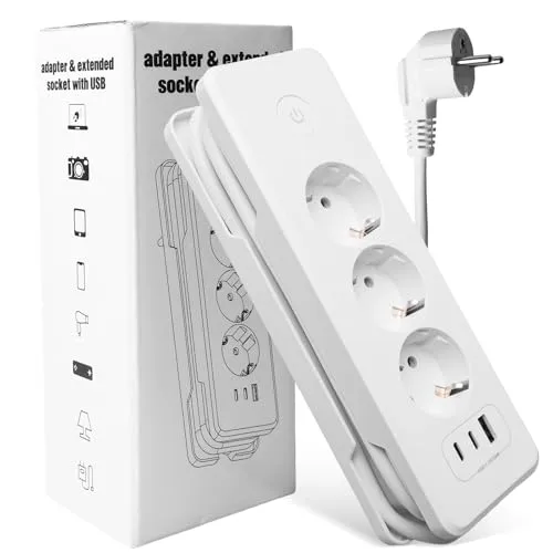 Steckdosenleiste USB C PD 20W Mehrfachsteckdose mit Schalter 3-Fach Steckdose...
