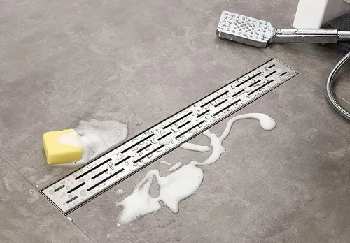 Elbe Duschrinne 60 cm, 3-reihig-Schlitzm Muster, mit Siphon, Haarsieb, Gruchsstop, Oberteil und Unterteil aus rostfreiem Stahl, Geruchssicher Korrosionsresistent Rostbeständig 60 cm