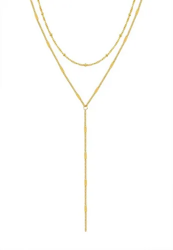 Hey Happiness Y-Kette Layering Kugel & Plättchen, Vergoldete Damen Lariat-Kette aus Edelstahl, wasserfest