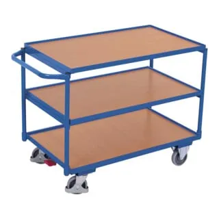 VARIOfit Tischwagen sw-500.603 - Robuster Metall- und Holzwagen mit 3 Etagen - Tischwagen mit 3 stabilen Etagen, Tragkraft bis 250 kg. Ideal für Werkstätten oder Lager, ausgestattet mit EasySTOP Zentralbremse und langlebigen TPE-Rollen.