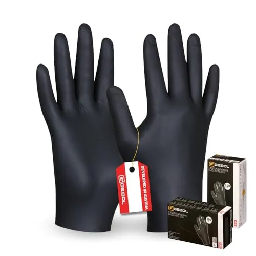 Gebol Black Nitril Eco, 100 Stück Einweghandschuhe aus Nitril mit Polymerbeschichtung, Texturierte Fingerspitzen, Gesundheits- & Lebensmittelbereich, für Damen, Gr. S/7