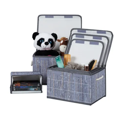 Aufbewahrungskorb 5er Set - Badorganizer aus Bambus - Körbe aus natürlichem Bambus, perfekt zum Organisieren im Bad. Mit aufklappbarem Design und idealen Maßen für vielseitige Verwendung.