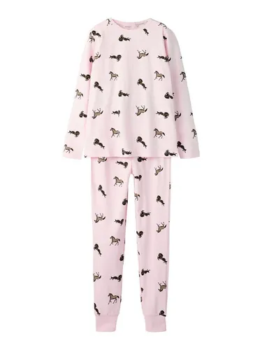 NAME IT Mädchen Nachtwäsche-Set aus Bio-Baumwolle - Zweiteiliger Pyjama mit schönem All-over-Print. Lange Ärmel und weicher Stoff aus 95% Bio-Baumwolle bieten hohen Tragekomfort für süße Träume.