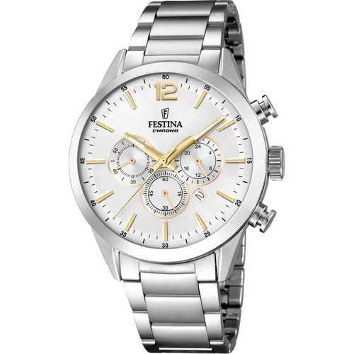 Festina Herren Chronograph F20343/1 - Elegante Armbanduhr mit Edelstahl-Armband und 44 mm Gehäuse, bietet Stoppuhr und Tachymeter, ideal für stilbewusste Männer.