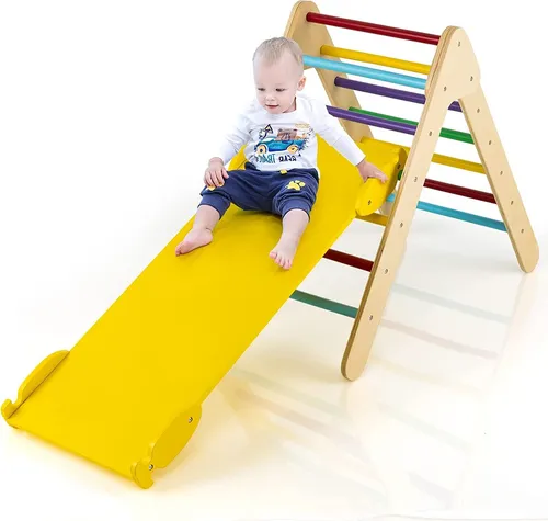 GOPLUS Dreieckige Kletterleiter mit 2-in-1 Wenderampe - Multifunktionales Klettergerüst für Kleinkinder, fördert Kreativität und Körperkraft. Die umkehrbare Rampe bietet Klettern und Rutschen für unvergesslichen Spielspaß.