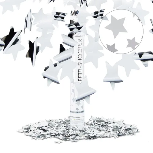 10x Party Popper Konfettishooter Konfettikanone 40 cm Silber Sterne