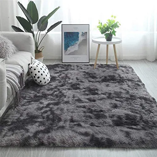 Tinyboy-hbq Teppich Rund Flauschig Teppiche Groß Modern Hoher Stapel rutschfest Ultra Weich Passend für Wohnzimmer Schlafzimmer Kinderzimmer,Schwarz Grau,120x160cm