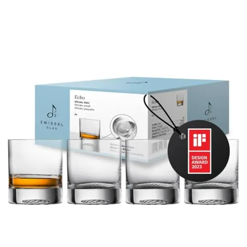 Zwiesel Glas Whiskeygläser Echo 200 ml - 4 Stück - Hochwertige Whiskeygläser aus langlebigem Tritan®-Kristallglas, ideal für gesellige Abende. Das elegante Design mit schallwellenartigem Muster verleiht jedem Tisch einen besonderen Flair.