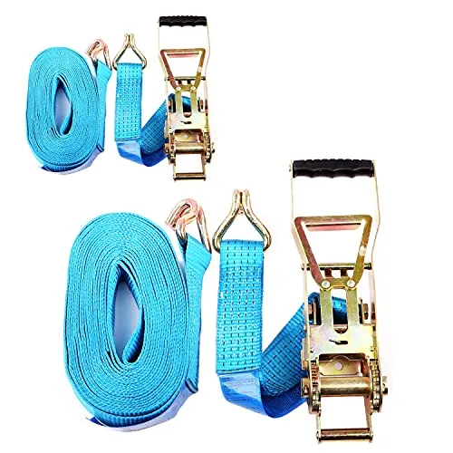 2X Spanngurt Zurrgurt Ratschengurt 10 m bis 5000 kg / 5000 daN, Langer Hebel Langhebelratsche, zweiteilig 2-TLG Ratschengurt blau, 50 mm Gurtbreite