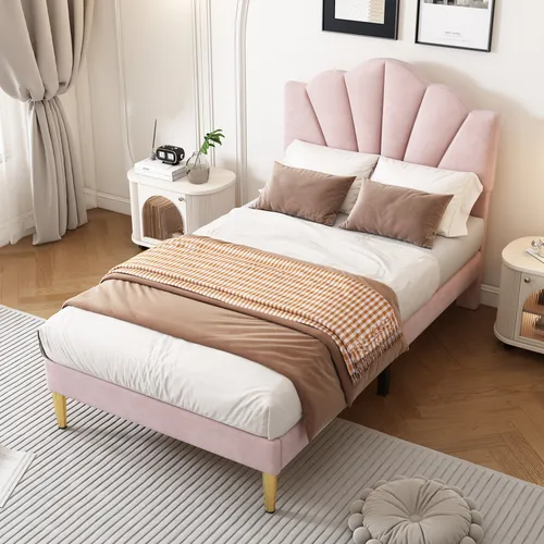 Polsterbett Rosa 90x200 cm mit höhenverstellbarem Kopfteil und Lattenrost - Modernes Polsterbett mit Lattenrost und höhenverstellbarem Kopfteil. Bezug aus samtweichem Material für zusätzlichen Komfort. Ideal für stilvolle Jugendzimmer.