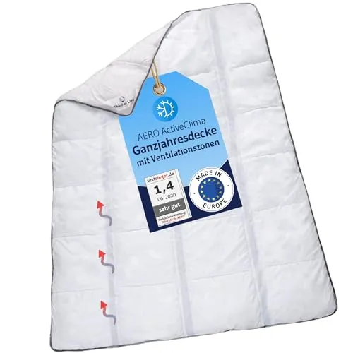 Bettdecke 240x220 mit Ventilations- & Klimazonen, Flauschige Winterdecke 220x240, Duvet mit innovativer OptiSleep®-Technologie, AERO ActiveClima Ganzjahresdecke für Winter, Sommer, Allergiker geeignet
