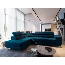 Masseno Ecksofa SELVA L-S mit Schlaffunktion - Ecksofa mit Stauraum und verstellbaren Kopfstützen, ideal für Gäste und stilvolle Wohnräume.