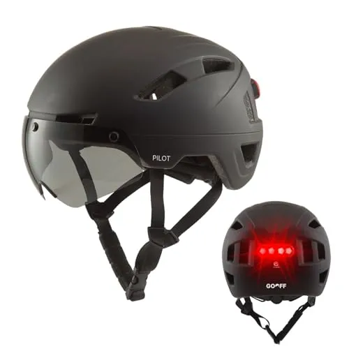 GOOFF Pilot S-Pedelec Helm Schwarz - Sicher & Komfortabel für E-Bike Fahrten - NTA 8776-zertifizierter Fahrradhelm für S-Pedelecs bis 45 km/h. Leicht mit nur 350g, einstellbarem Visier und integrierter LED-Rückleuchte für optimale Sicherheit und Komfort.
