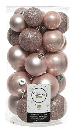 ETC 30er Set Kugelmix PVC mit Weihnachtskugeln Baumschmuck bruchfester Christbaumschmuck (Puderrosa)