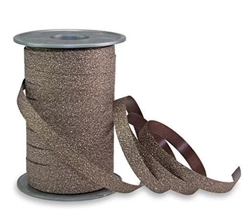 PRÄSENT 18509-523 POLY GLITTER Ringelband braun, 100 m leicht kräuselndes Geschenkband, Breite, Dekoband zum Basteln & Einpacken von Geschenken, für festliche Anlässe, 100-m-Spule 10 mm, meter