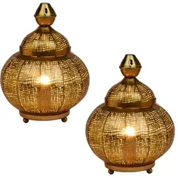 Marrakesch Orient & Mediterran Interior Tischleuchte 2er Set Jamala Gold - Nachttischleuchten im orientalischen Design, handgefertigt in Indien. Verleihen Sie Ihrem Zuhause eine warme, einladende Atmosphäre mit dieser stilvollen Lampe, die vielseitig einsetzbar ist.