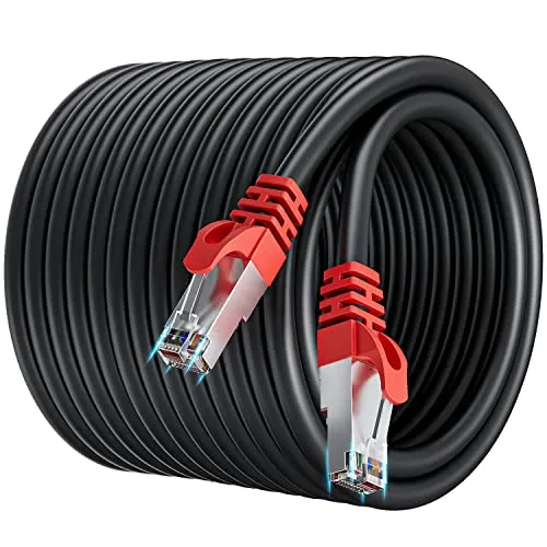 LAN Kabel 30 Meter Outdoor, Netzwerkkabel Cat 7 Ethernet Kabel Hochgeschwindigkeit 10Gbps Wlan Internetkabel 30m RJ45 Schirmung SFTP Gigabit Patchkabel Schwarz für PS5/4, Xbox, Modem, Router, PC