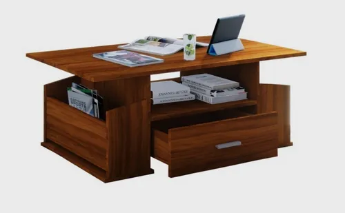 VCM Holz Couchtisch Junata Kern-Nussbaum mit Stauraum - Beistelltisch fürs Wohnzimmer mit praktischer Schublade und Seitenfächern, Maße: H. 44 x B. 110 x T. 52 cm, ideal für stilvolle und funktionale Einrichtung.