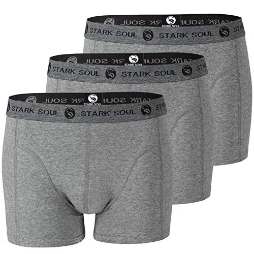 STARK SOUL Herren Boxershorts im 3er Pack | Retroshorts aus weicher Baumwolle | Schwarz, Khaki, Grau Melange (L, 3er Pack Grau Melange)