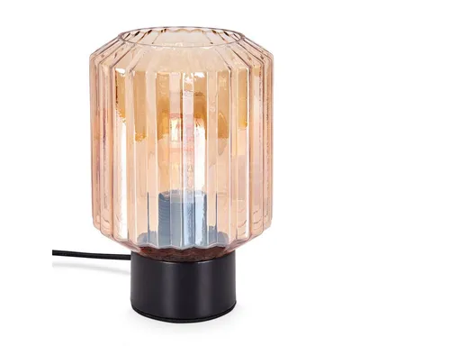 Hofstein Tischleuchte Schwarz/Bernstein, E27, Modern - Moderne Tischlampe aus Metall und Glas, Höhe 20 cm, ideal für Esszimmer, Flur oder Wohnzimmer. Mit praktischem An-/Ausschalter und austauschbarem Leuchtmittel für individuelle Gestaltung.