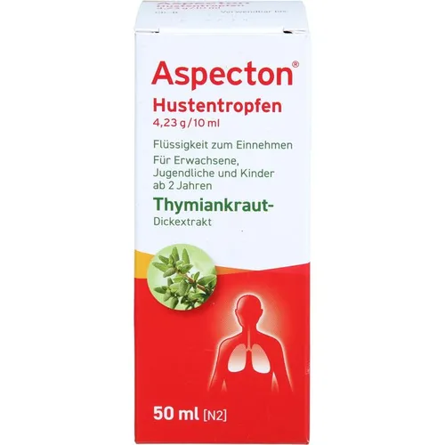 Aspecton Hustentropfen 50 ML - Pflanzliches Arzneimittel zur Linderung von Erkältungsbeschwerden und akuter Bronchitis, mit Thymiankraut-Dickextrakt für eine effektive Schleimlösung.
