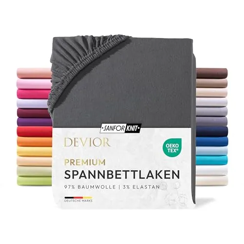 Devior Premium Spannbettlaken 180x200cm - 200x220cm für Boxspringbetten bis 32cm, 100% Baumwolle, Anthrazit – 190 g/m² Anti-Statisches, atmungsaktives Bettlaken mit Einlaufschutz, Matratzenbezug Grau
