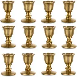Kerzenhalter Stabkerzen Gold Vintage 12er Set - Eleganter Kerzenhalter für Stabkerzen im Vintage-Stil, ideal für Hochzeiten und Feste. Das 12er Set aus hochwertigem Messing sorgt für eine stilvolle Tischdekoration und schafft eine warme Atmosphäre.