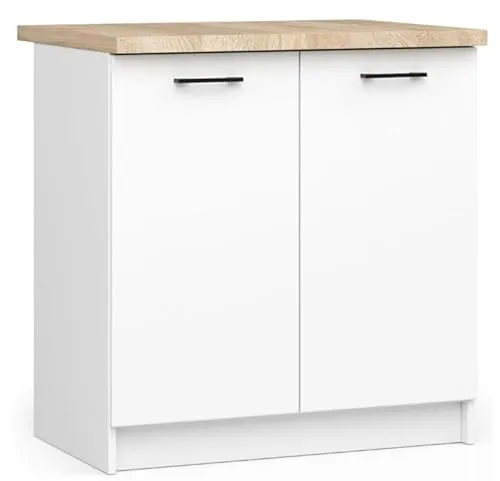 BDW - Küchenschrank - Schrank Küche mit Türen und Arbeitsplatte - Schrank 80 cm breit, 85 cm hoch - Küchenschränke Einzeln, Küchenmöbel Einzelteile (Weiss)