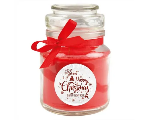 HS Candle Duftkerze (Dekokerze, 1-tlg), Weihnachten - Kerze im Bonbon Glas, Kerze mit Weihnachts - Motiv