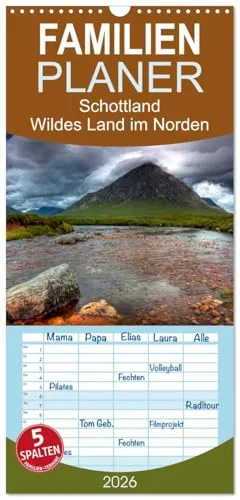 Familienplaner 2026 - Schottland - Wildes Land im Norden mit 5 Spalten (Wandkalender, 21 cm x 45 cm), CALVENDO: Reise durch Schottland (CALVENDO Natur)