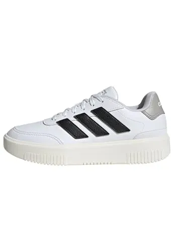 adidas Damen COURTBLOCK Shoes - FTWR White/Core Black/Grey Two, 40 EU - Damen-Sneaker mit regulärer Passform, Obermaterial aus Synthetikleder und komfortabler Plateauzwischensohle für optimalen Tragekomfort.