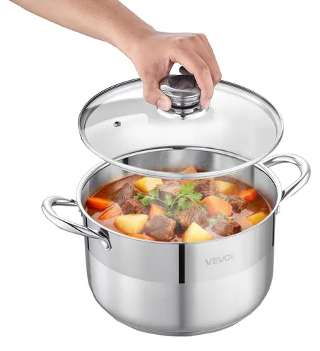 VEVOR Edelstahl Kochtopf 7,6 L mit Glasdeckel