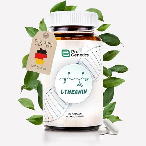 NEU! L-Theanin Kapseln Hochdosiert: 200 MG / 120 Kapseln | max. Reinheitsgrad | Konzentration-Entspannung-Schlaf | Abgefüllt & Laboranalysiert in Deutschland | Essentielle Aminosäuren Pro Genetics
