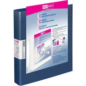 Veloflex Präsentationsringbuch Velodur 1143150, A4, 2 Ringe, Ø 25mm, aus PP, blau, 2 Außentaschen