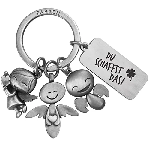 FABACH Schutzengel Schlüsselanhänger 3 Engel mit Gravur - Kleeblatt Schlüsselanhänger Glücksbringer Prüfung Viel Erfolg - Geschenk Glücksbringer Gesundheit, Führerschein - Du schaffst das