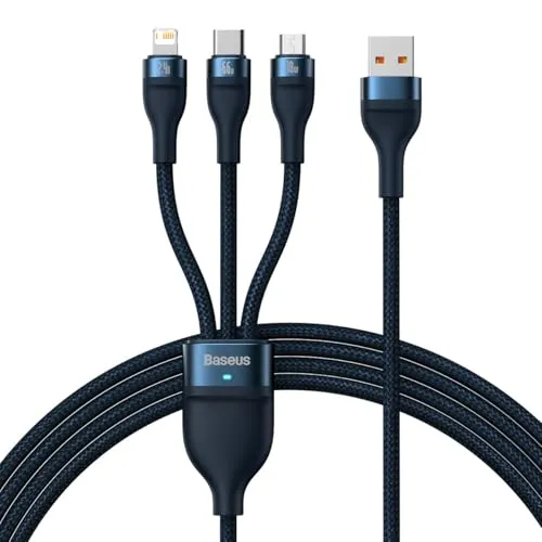 3-in-1-schnellladekabel Usb-a Auf Usb-c Microusb Lightning 66 W 480 Mb/s 1,2 M Blau