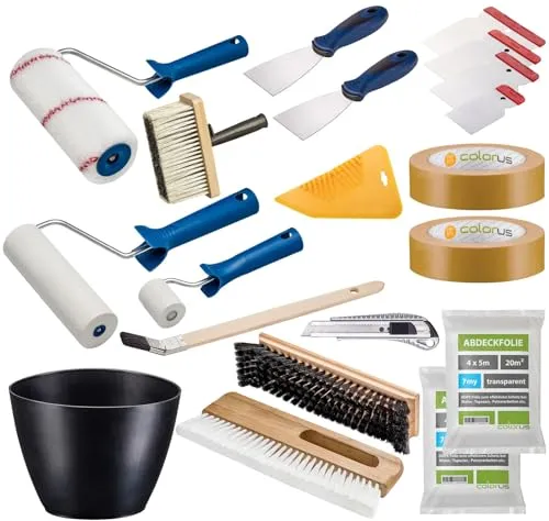 Colorus Profi Tapezier Set 17-teilig - Tapezierwerkzeug Set für Vliestapeten, ergonomische Griffe für müheloses Arbeiten und alles für den sofortigen Start in Ihr DIY-Projekt.