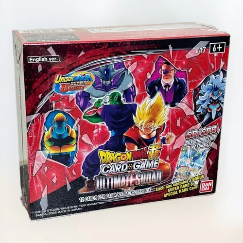 Dragon Ball Super - Ultimate Squad Booster Box EN - TCG OVP Displays, enthält Booster aus der Unison Warrior Series Set 8 für spannende Duelle im Dragon Ball Super Card Game.