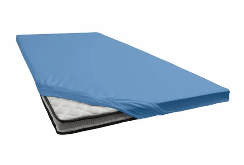 Janine Topper-Spannbetttuch Blau 200x200 cm - Bettlaken aus bügelfreiem Mischgewebe, besonders dehnbar und formstabil. Ideal für Allergiker, maschinenwaschbar bis 60°C und geeignet für den Trockner.
