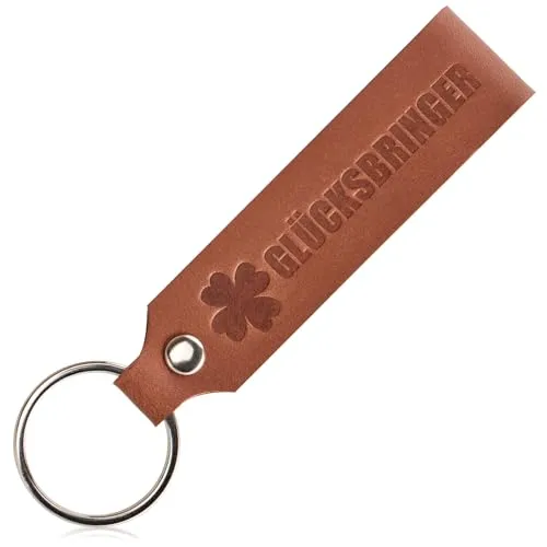 com-four® Schlüsselanhänger aus Leder mit Ring - Echt-Lederanhänger mit geprägter Aufschrift und Schlüsselring - Lederband für den Schlüsselbund - individueller Schlüsselbundanhänger (GLÜCKSBRINGER)
