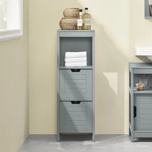 SoBuy Midischrank FRG127 - Eleganter Badezimmerschrank - Midischrank aus Holz in grau, pflegeleichte Oberfläche und platzsparendes Design für Ihr Badezimmer.