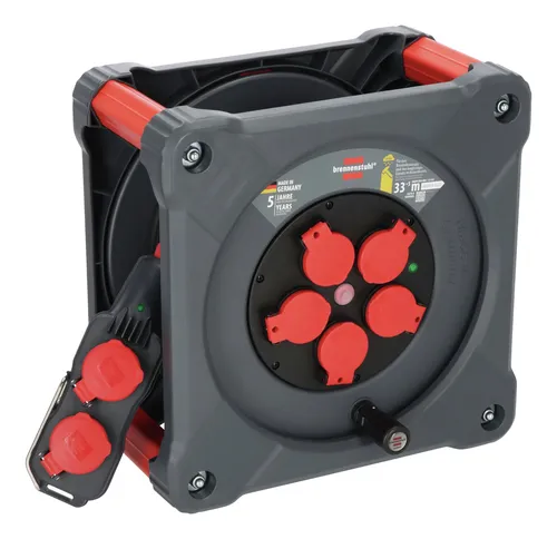 Brennenstuhl Professional Baustellen-Kabeltrommel KC 3200 - Kabeltrommel für den Baustelleneinsatz mit 33+5m Kabellänge, robustem H07RN-F Kabel und 5 spritzwassergeschützten Steckdosen. Ideal für den professionellen Einsatz im Freien.