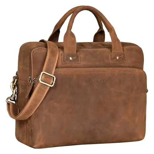 STILORD große Ledertasche braun - XL Aktentasche für Herren, 15.6 Zoll Laptopfach und stilvolles Vintage-Design für den professionellen Auftritt