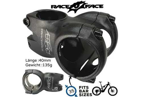 Race Face Aeffect-R Vorbau 40mm für MTB und E-Bike - Robuster Vorbau für Mountainbikes und E-Bikes, mit 35mm Klemmung. Ideal für Dirt Jump und Downhill, bietet Stabilität und Kontrolle bei jedem Fahrstil.