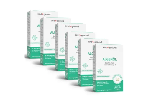 kindgesund Omega-3 Algenöl für Kinder – Vegan und nachhaltig - Vitamine: 330 mg DHA pro Tag unterstützen die Gehirn- und Sehkraftentwicklung. Mini-Kapseln, geschmacksneutral und leicht zu schlucken – ideal für Kinder!