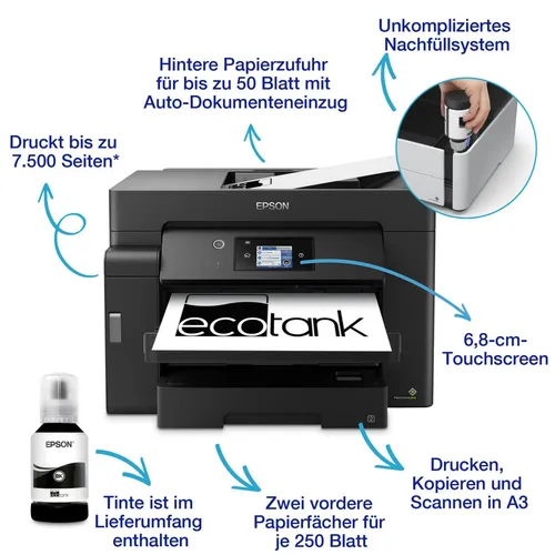 Epson EcoTank ET-M16600 - A3-Tintentank-Multifunktionsdrucker 3in1, gratis 3 Jahre erweiterbare Garantie nach Registrierung, ideal für Büro und Home Office