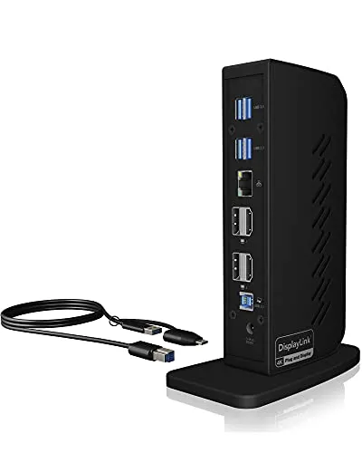 ICY BOX IB-DK2252AC - Vielseitige Dockingstation für USB-C & Thunderbolt 3 - Weiteres Notebook-Zubehör mit 2 x DP, 2 x HDMI, 1GbE und 40 Watt Power Delivery für flexibles Arbeiten und optimale Konnektivität.